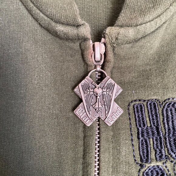 Y2K Blac Label Sweatshirt Full Zip Women's 2X Olive Green Embroidered Metal Punk - Picture 8 of 9